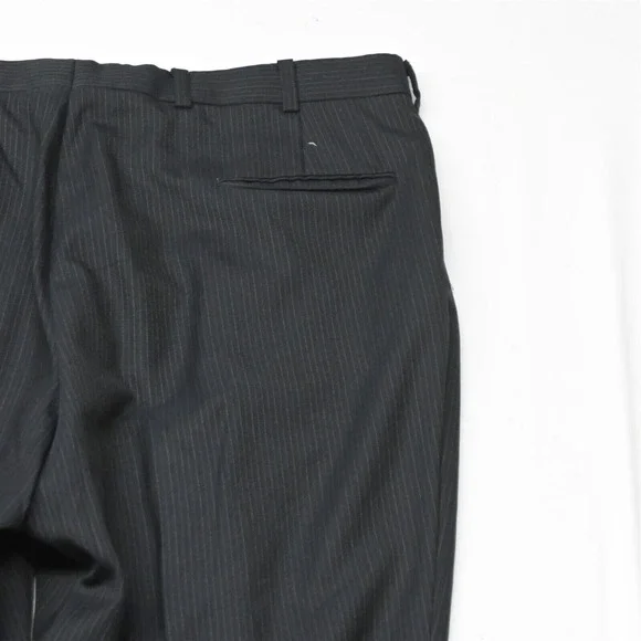 Vtg Perry Ellis 44S 36x32 Black Stripe USA Made Mens Jacket Pants Suit